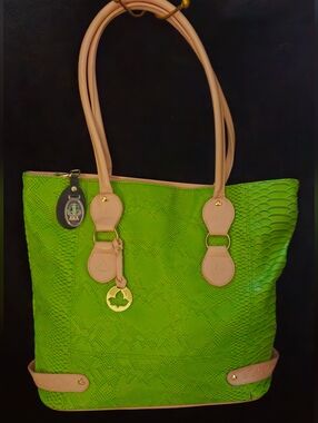 AKA - Alpha Kappa Alpha - Pink & Green Faux Crocodile Large Tote Bag